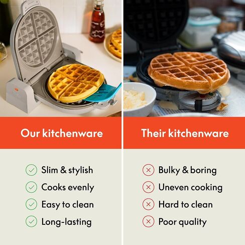 BELLA 2 slice Slim toaster + Flip-n-Store Ceramic Waffle Maker, Fits-anywhere™ Kitchenware, Waffle Iron w with EverGood™ Ceramic Nonstick Coating & Smart Toaster w 6 Shades Control, Oatmilk in Saudi Arabia