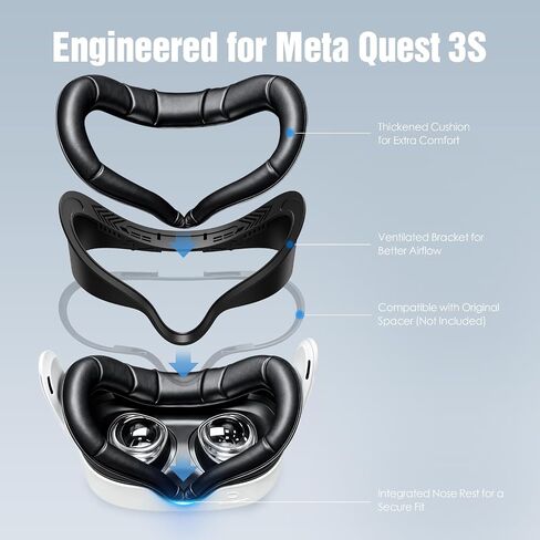 SUPERUS for Quest 3S Face Pad Cover Facial Interface, Soft PU Face Cushion Pad Compatible with Meta/Oculus Quest 3S Accessories, Fully Integrated Anti-Light Leakage Design (Not Fit Quest 3) in Saudi Arabia