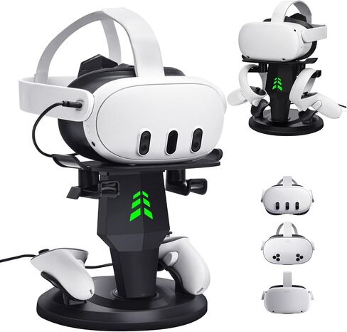 TechKen VR Charging Dock for Meta Quest 3S/Quest 3/Quest 2, Vertical VR Stand & Charging Station, Fast Charge Headset with Type-C Cable, Supports Controllers with Grip Covers & Elite Straps in Kuwait