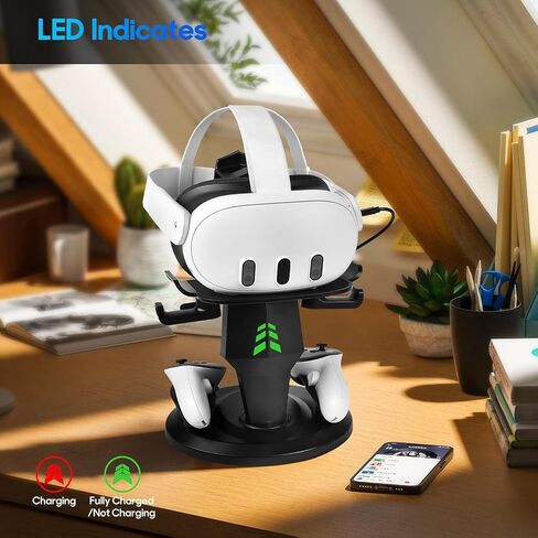 TechKen VR Charging Dock for Meta Quest 3S/Quest 3/Quest 2, Vertical VR Stand & Charging Station, Fast Charge Headset with Type-C Cable, Supports Controllers with Grip Covers & Elite Straps in Kuwait