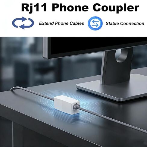 سلك تمديد الهاتف بطول 100 قدم، سلك خط كابل هاتف طويل، مع قابس RJ11 قياسي ويتضمن وصلة هاتف مضمنة ومقسم RJ11 وحاملات مشبك 35 كابل، رمادي in Kuwait