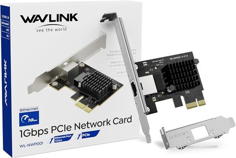 بطاقة شبكة WAVLINK Gigabit Ethernet PCIe، محول 10/100/1000Mbps RJ45 LAN للكمبيوتر المكتبي، Windows 11/10/Linux يدعم بطاقة شبكة PCIe 1G للكمبيوتر الشخصي in Kuwait