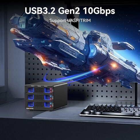 Hybrid 2*2.5/3.5 بوصة SATA HDD/SSD (يدعم RAID 1/0/JBOD/NORMAL)+3* M / B+M Key M.2 NVMe مع مروحة، USB A/C 3.2 Gen 2، حاوية محرك الأقراص الصلبة تدعم 68 تيرابايت (2*22 تيرابايت HDD+3*8 تيرابايت 2230/42/60/80/110 SSD) in Kuwait