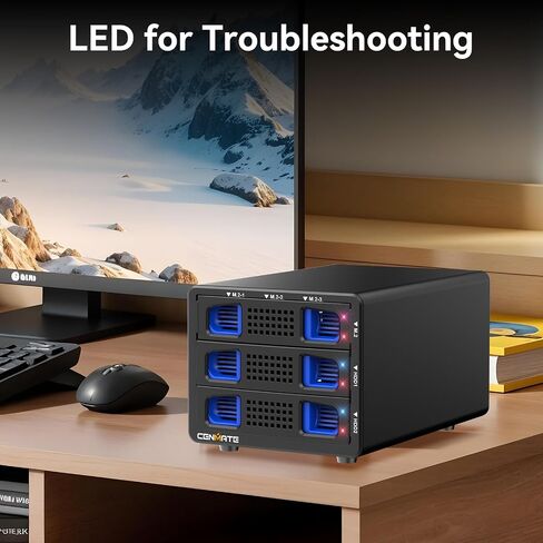 Hybrid 2*2.5/3.5 بوصة SATA HDD/SSD (يدعم RAID 1/0/JBOD/NORMAL)+3* M / B+M Key M.2 NVMe مع مروحة، USB A/C 3.2 Gen 2، حاوية محرك الأقراص الصلبة تدعم 68 تيرابايت (2*22 تيرابايت HDD+3*8 تيرابايت 2230/42/60/80/110 SSD) in Kuwait