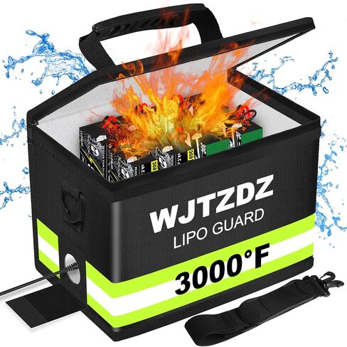Upgraded Lipo Battery Fireproof Box(15.6x12.4x10.2inch),10 Layers of Heat Insulated Materials with Waterproof Zipper/Reflective Strip,Comfortable Handle/Portable Shoulder Strap in Saudi Arabia
