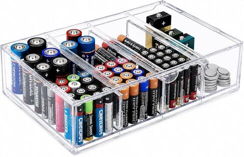 Battery Organizer,Clear Battery Storage Box with lid,8 Slot Battery Storage Case Removable Dividers for Common Types Batteries, Household Container(Clear) in Kuwait