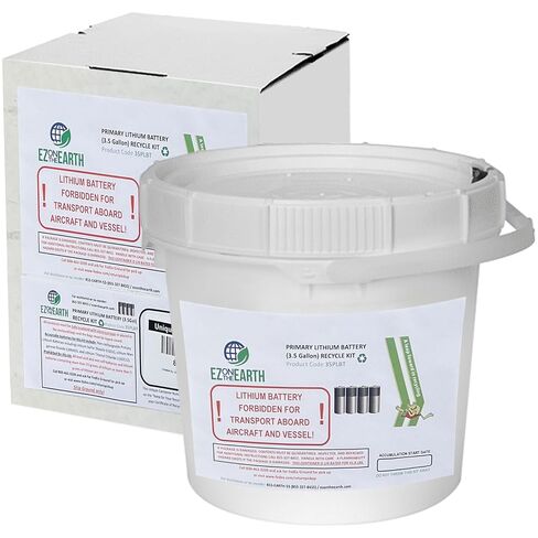 Dry Cell Battery Recycling Container Kit - 1 Gallon Battery Recycling Pail - Pre-Paid/Mail-Back Recycle kit that Holds up to 13.2 lbs Batteries - Recycling Pail with Cardboard Box in Kuwait