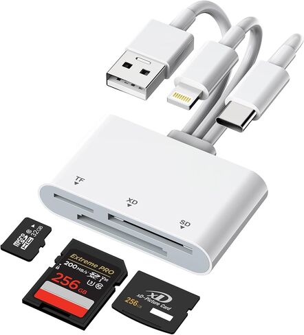 SD Card Reader for iPhone with Lightning/USB-C/USB-A, 3-in-1 SD/TF/XD Card Reader, 480Mbps iPhone Memory Card Reader for iPhone 17/16/15/14/13, i-Phone Flash Drive for Photos and Videos in Kuwait