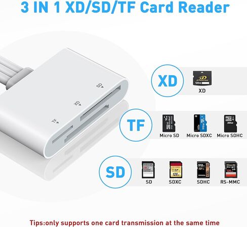 SD Card Reader for iPhone with Lightning/USB-C/USB-A, 3-in-1 SD/TF/XD Card Reader, 480Mbps iPhone Memory Card Reader for iPhone 17/16/15/14/13, i-Phone Flash Drive for Photos and Videos in Kuwait
