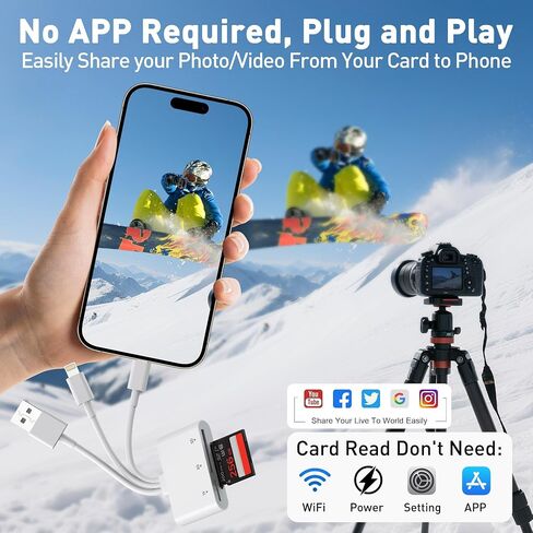 SD Card Reader for iPhone with Lightning/USB-C/USB-A, 3-in-1 SD/TF/XD Card Reader, 480Mbps iPhone Memory Card Reader for iPhone 17/16/15/14/13, i-Phone Flash Drive for Photos and Videos in Kuwait