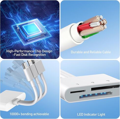 SD Card Reader for iPhone with Lightning/USB-C/USB-A, 3-in-1 SD/TF/XD Card Reader, 480Mbps iPhone Memory Card Reader for iPhone 17/16/15/14/13, i-Phone Flash Drive for Photos and Videos in Kuwait