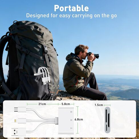 SD Card Reader for iPhone with Lightning/USB-C/USB-A, 3-in-1 SD/TF/XD Card Reader, 480Mbps iPhone Memory Card Reader for iPhone 17/16/15/14/13, i-Phone Flash Drive for Photos and Videos in Kuwait