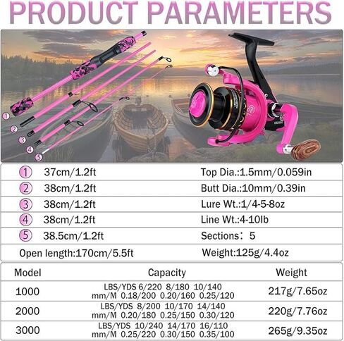 Spinning Fishing Rod,5-Piece Portable Fishing Pole and Reel Combo for Boys,Girls and Adults in Saudi Arabia