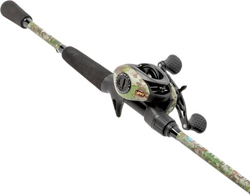 Lew’s American Hero Camo Baitcast Reel and Fishing Rod Combo, IM7 Graphite Rod, 5+1 Bearings, 7.5:1 Gear Ratio, One-Piece Graphite Frame, Camo/Black in Saudi Arabia