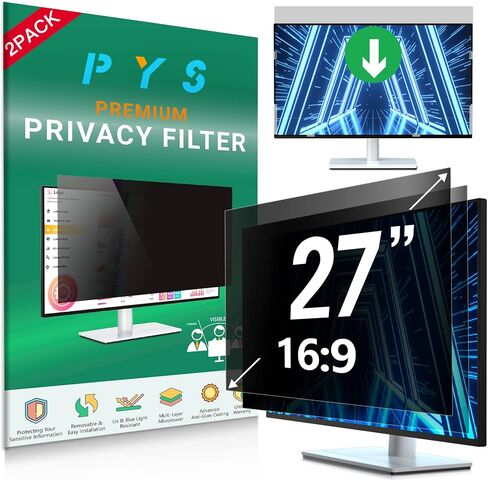 PYS 27 Inch Privacy Screen for 16:9 Widescreen Computer Monitor - Easy Removable Screen Filter Shield - Anti Glare & Blue Light - Anti Scratch Protector Film for Data Security in Saudi Arabia