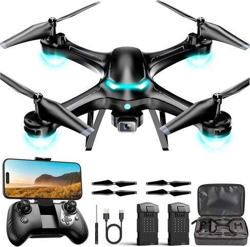 Drone with 1080P Camera, Remote Control Quadcopter with Gesture Selfie, Altitude Hold, One Key Start, 3D Flips, 2 Batteries, Black in Kuwait