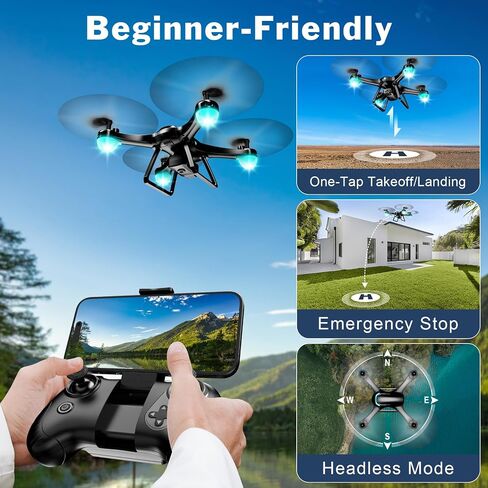 Drone with 1080P Camera, Remote Control Quadcopter with Gesture Selfie, Altitude Hold, One Key Start, 3D Flips, 2 Batteries, Black in Kuwait