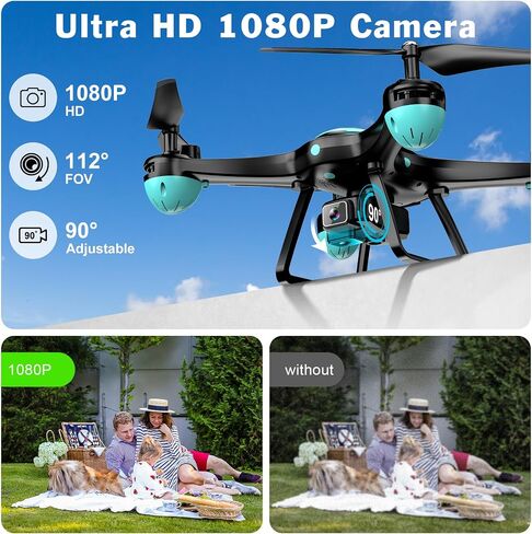 Drone with 1080P Camera, Remote Control Quadcopter with Gesture Selfie, Altitude Hold, One Key Start, 3D Flips, 2 Batteries, Black in Kuwait