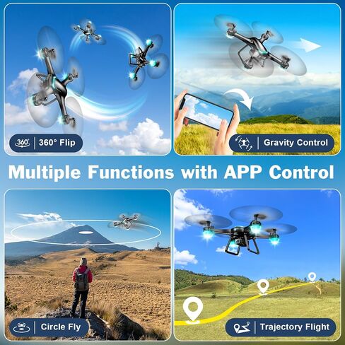 Drone with 1080P Camera, Remote Control Quadcopter with Gesture Selfie, Altitude Hold, One Key Start, 3D Flips, 2 Batteries, Black in Kuwait