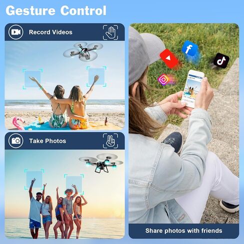 Drone with 1080P Camera, Remote Control Quadcopter with Gesture Selfie, Altitude Hold, One Key Start, 3D Flips, 2 Batteries, Black in Kuwait