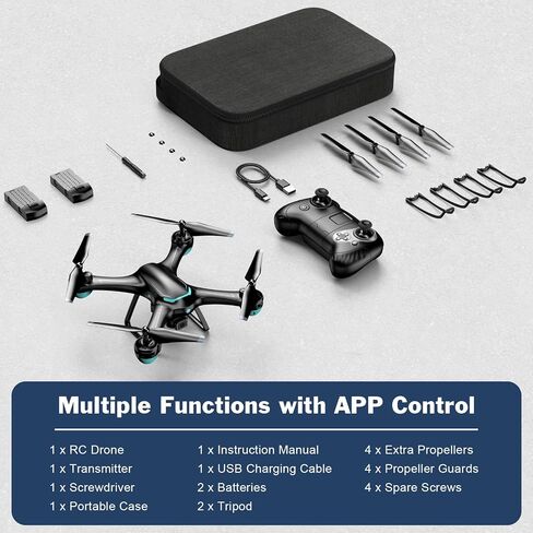 Drone with 1080P Camera, Remote Control Quadcopter with Gesture Selfie, Altitude Hold, One Key Start, 3D Flips, 2 Batteries, Black in Kuwait