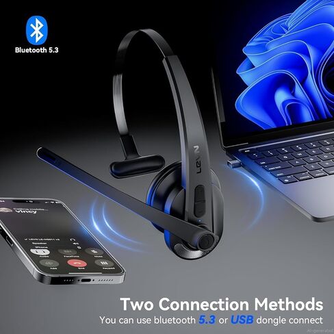 Wireless Headset with Mic for Work, Bluetooth Headset with Microphone AI Noise Cancelling & Mute Button, Lightweight Comfortable Computer Headset with Microphone for PC/Office/Call Center/ Teams/Zoom in Saudi Arabia