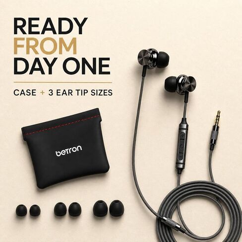 Betron BS10 Earphones Wired Earbud Headphones with Microphone, Black in Saudi Arabia