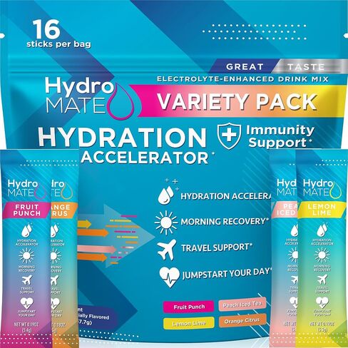 HydroMATE Electrolyte Powder Variety Pack Hydration Packets Low Sugar 30 Count in Saudi Arabia