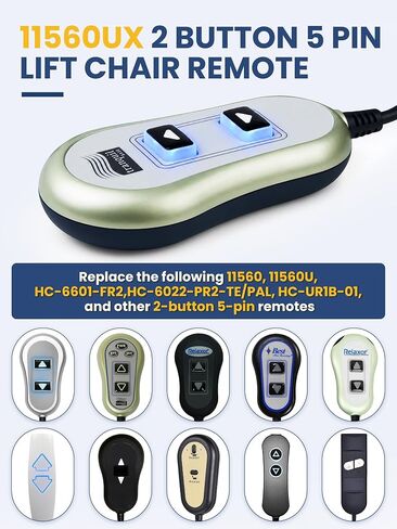 Upgraded Tranquil Ease 11560UX & 11560 5 Pin Lift Chair Remote Fit for Inseat, Best Home Furnishings Lift Chairs, Lighted Hand Control, Power Recliner Switch Two-Year Replacement (Green) in Saudi Arabia