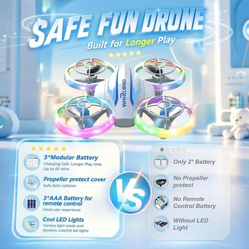 LED RC Drone for Kids Ages 6-12, LED Light drone toy with 3 Batteries in Kuwait