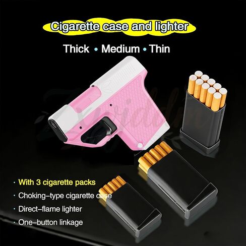 Windproof Direct Flame Lighter (with Cigarette case), Windproof Flame Jet, can Hold 10 Cigarettes, Adjustable Flame Size, Suitable as a Gift for Men in Kuwait