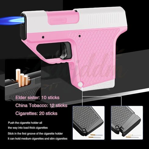 Windproof Direct Flame Lighter (with Cigarette case), Windproof Flame Jet, can Hold 10 Cigarettes, Adjustable Flame Size, Suitable as a Gift for Men in Kuwait