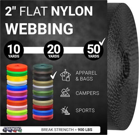 Strapworks 2 Inch Heavy Duty Nylon Webbing Strap Roll for Belt, Backpack, Sling, Collar, Leash, Strapping and More, 10, 20, or 50 Yards, Over 20 Colors in Kuwait