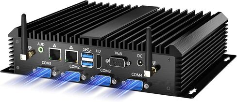Industrial Mini PC, Desktop Fanless Computer Core i7-5500U 2.4-3.0GHz, Windows 10 Pro, 16G RAM, 512G SSD, Dual LAN, 6xCOM RS232, 4xUSB 3.0, HDMI/VGA Ports, Auto Power On, Full Metal Case in Kuwait