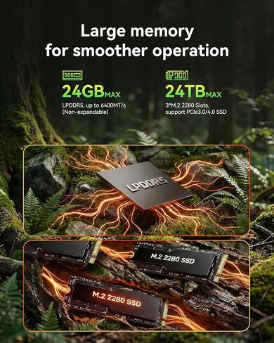 AOOSTAR MACO AMD R7 6850H Mini PC (Beat 7735HS/7730U/6800H,Up to 4.70Ghz) Mini Computers W11 PRO with LPDDR5 6400Mhz 24GB RAM Without SSD,3 *M.2 Slots; Dual 2.5G LAN; Dual USB4; Support Openclaw in Saudi Arabia