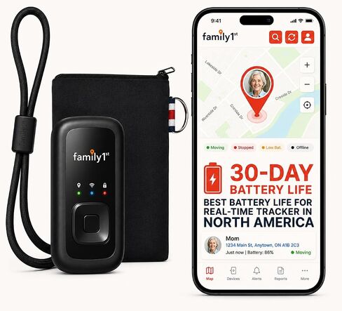 Family1st - Compact GPS Tracker for Elderly, Adults, Special Needs | Portable | Real-Time Updates | Long-Lasting Battery | Pouch and Lanyard Included. Subscription Required in Saudi Arabia