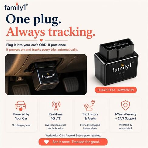 Family1st OBD GPS Tracker for Vehicles, Car Location Tracker Device with Smart Alerts and Instant Car and Driver Safety Monitoring Reports, Trip History, Driving Alert, Geo Fence, Engine Diagnostics in Saudi Arabia