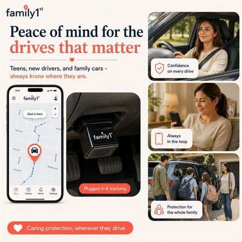 Family1st OBD GPS Tracker for Vehicles, Car Location Tracker Device with Smart Alerts and Instant Car and Driver Safety Monitoring Reports, Trip History, Driving Alert, Geo Fence, Engine Diagnostics in Saudi Arabia