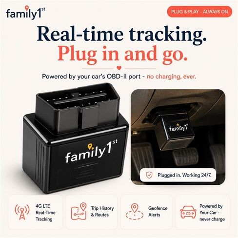 Family1st OBD GPS Tracker for Vehicles, Car Location Tracker Device with Smart Alerts and Instant Car and Driver Safety Monitoring Reports, Trip History, Driving Alert, Geo Fence, Engine Diagnostics in Saudi Arabia
