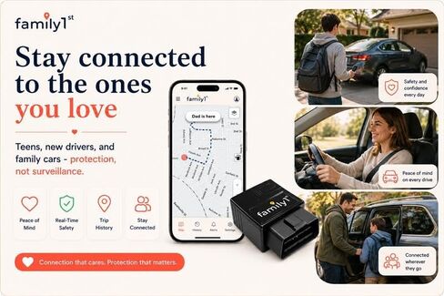 Family1st OBD GPS Tracker for Vehicles, Car Location Tracker Device with Smart Alerts and Instant Car and Driver Safety Monitoring Reports, Trip History, Driving Alert, Geo Fence, Engine Diagnostics in Saudi Arabia
