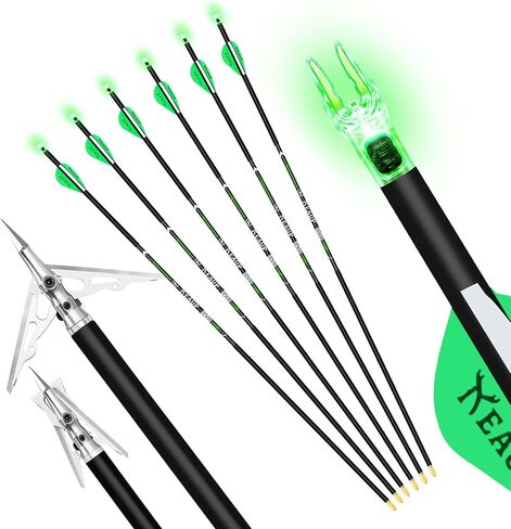 6 Pack 31 Inch Carbon Hunting Arrows with 100 Grain Broadheads and .244 Lighted Nocks Archery Arrows for Compound Bow Recurve Bow Archery Hunting in Kuwait