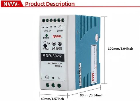 MDR-60-12 AC to DC DIN-Rail Power Supply 12V 5 Amp 60W, Blue+White in Kuwait