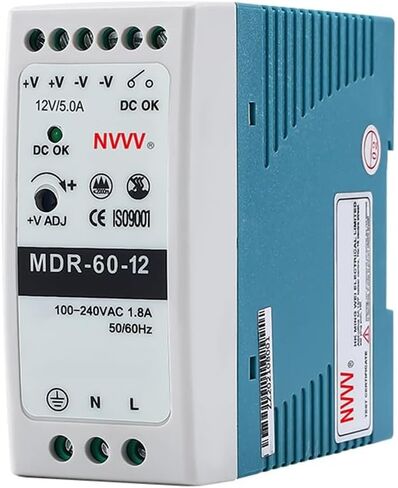 MDR-60-12 AC to DC DIN-Rail Power Supply 12V 5 Amp 60W, Blue+White in Saudi Arabia
