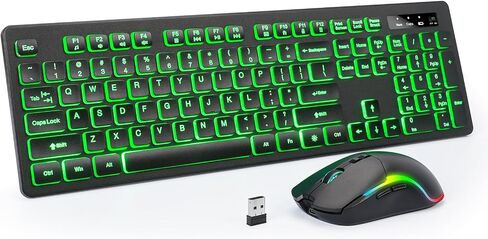 Light Up Keyboard and Mouse Wireless, Adjustable Brightness & Color, Rechargeable, Light Up Letters，2.4G USB Full Size Backlit Keyboard Mouse for Windows, PC, Laptop, Desktop, Gaming (Large Print) in Saudi Arabia