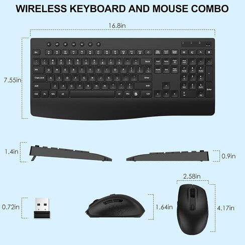 EDJO Full-Size Silent Wireless Keyboard and Mouse Combo with Palm Rest in Saudi Arabia