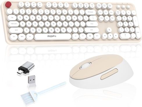 Wireless Keyboard and Mouse, COOFUN Retro Typewriter Keyboard with Round Keycaps, Full-Size Ergonomic, Ideal for Windows PC, Home, Office, and College Black and Red in Kuwait