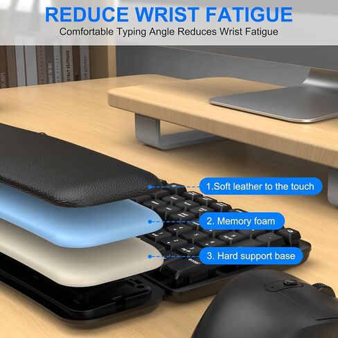 Ergonomic Wireless Keyboard Mouse Combo, EDJO Bluetooth/2.4G Dual-Mode Connection, Soft Foam Wrist Rest, Silent Typing, Waves Key Design and 3-Level DPI Adjustable Wireless Mouse for Windows, Mac OS in Saudi Arabia