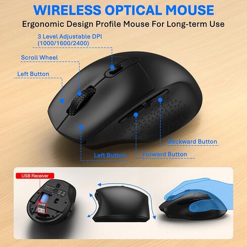 Ergonomic Wireless Keyboard Mouse Combo, EDJO Bluetooth/2.4G Dual-Mode Connection, Soft Foam Wrist Rest, Silent Typing, Waves Key Design and 3-Level DPI Adjustable Wireless Mouse for Windows, Mac OS in Saudi Arabia