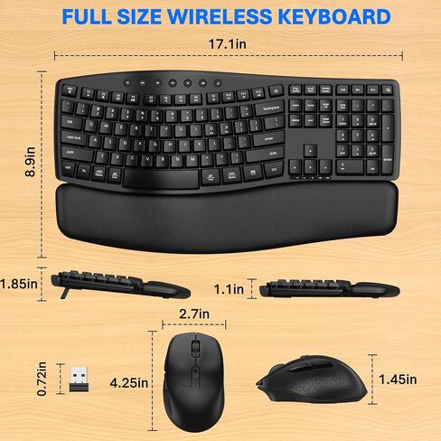 Ergonomic Wireless Keyboard Mouse Combo, EDJO Bluetooth/2.4G Dual-Mode Connection, Soft Foam Wrist Rest, Silent Typing, Waves Key Design and 3-Level DPI Adjustable Wireless Mouse for Windows, Mac OS in Saudi Arabia