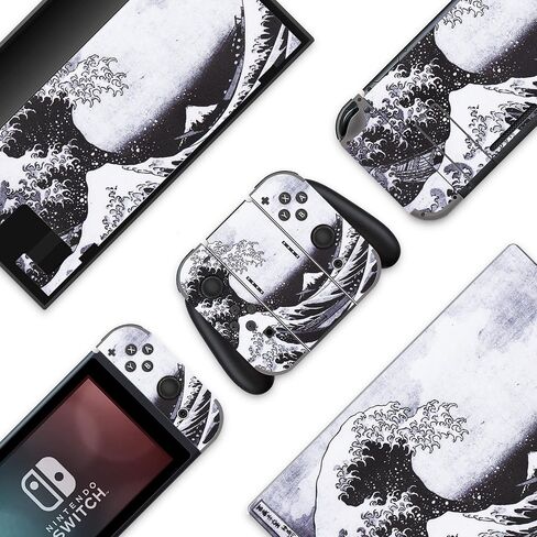 BelugaDesign Wave Switch Skin | Cool Sticker Wrap Vinyl Decal | Painting Japanese Water Ocean Cute | Compatible with Nintendo Switch (Switch Standard, Gray) in Kuwait